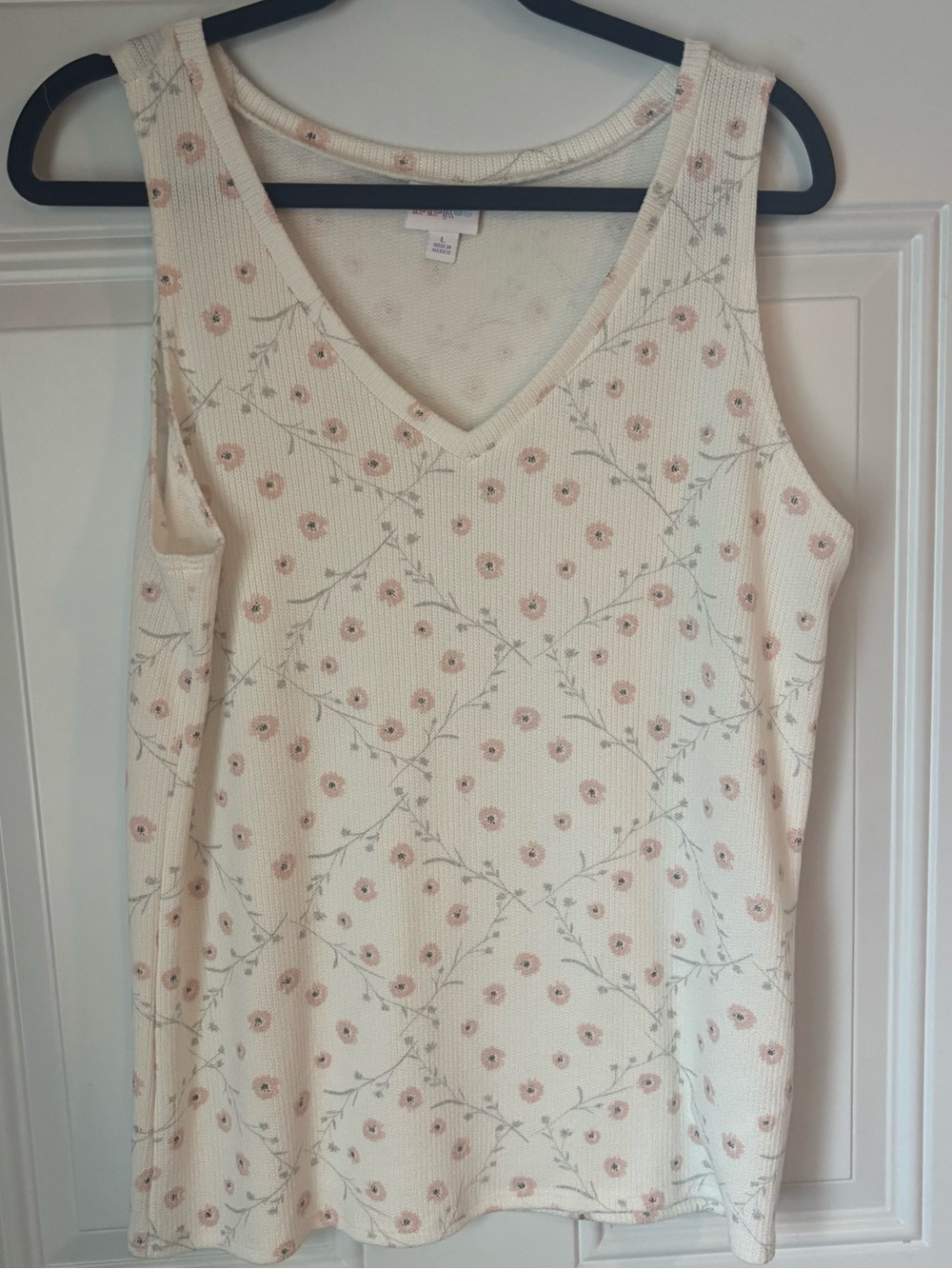 LuLaRoe Cream Ribbed V-Neck Tank with Blush Floral Print